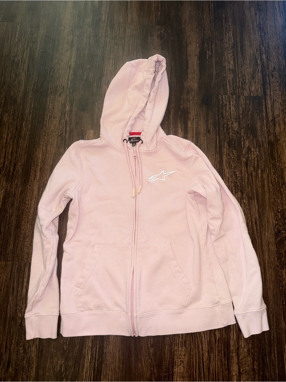 Y2K Alpinestars Pale Pink Full-Zip Hoodie with White Logo- size small